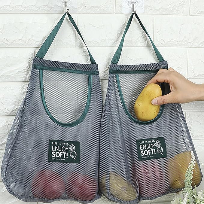 3pcs Reusable Hanging Mesh Produce Bags - Portable, Breathable Net Bags for Fruit, Vegetable, Garlic, Onion, Potatoes - Home, RV, Camper Storage