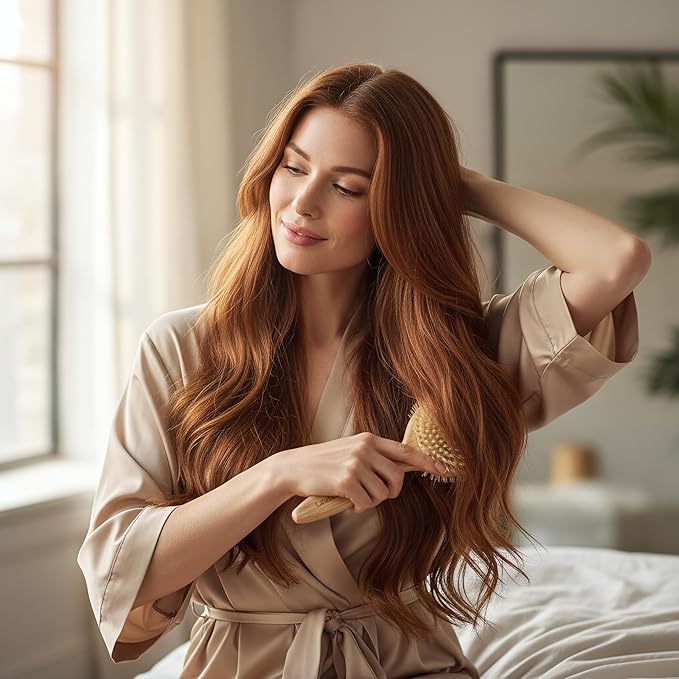 Heritage Oak Boar Bristle Hair Brush | 100% First-Cut Natural Bristles for Shine & Smoothing | Soft Scalp Massage | Luxury Grooming for Fine, Short Hair & Men's Styling (Finishing Tool)