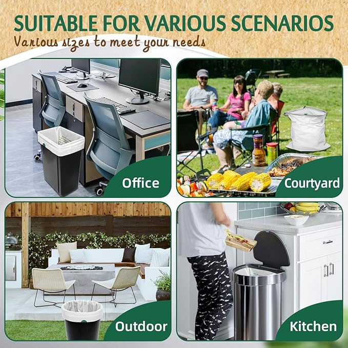 Compostable Kitchen Waste Trash Bags 3-4 Gallon (100 Pack) Heavy Duty 100% Biodegradable White Compost Bags for Countertop Bin, ASTM D6400, BPI & OK Compost HOME Certified, Eco-Friendly & Recyclable