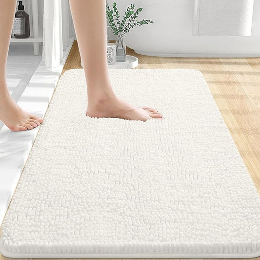 OLANLY Bathroom Rugs 36x24, Extra Soft Absorbent Chenille Bath Rugs, Rubber Backing Quick Dry, Machine Washable Bath Mats for Bathroom Floor, Tub and Shower, Home Decor Accessories, Ivory