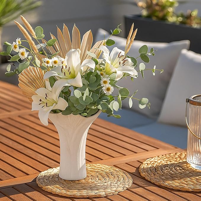 Ceramic Vase Set of 2 - White Tree Bark Textured Vases for Modern Farmhouse & Centerpiece Decor, Nature-Inspired Flower Vase for Home, Office, Wedding (Gift Ready)