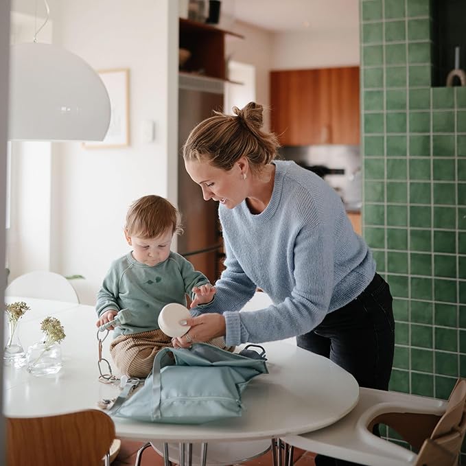 mushie Water Resistant Wet Bags | Large & Small Reusable Storage Bag for Baby Items and Travel | Zippered Pockets with Handle | Machine Washable, Set of 2 (Fog)