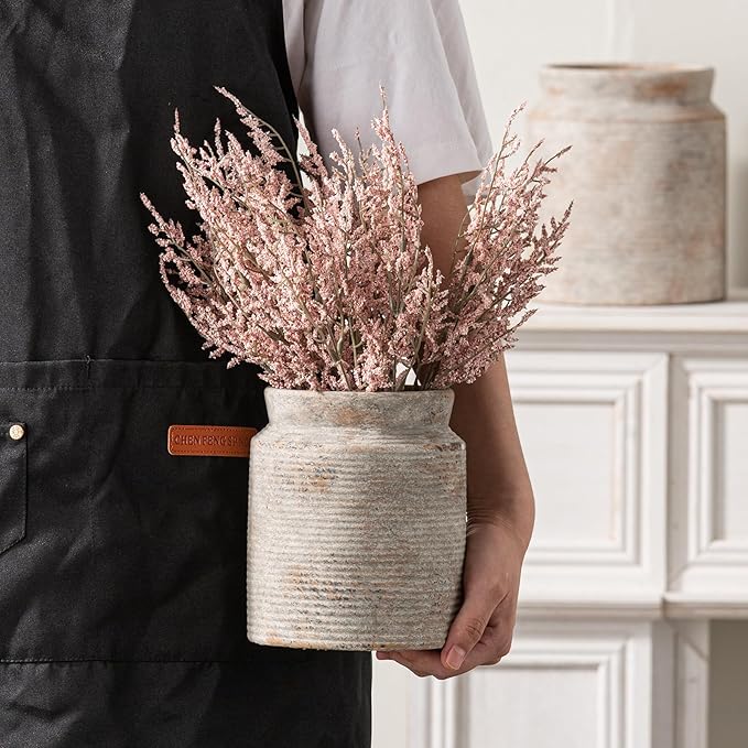 Ceramic Flower Vase 6.5 inch Farmhouse Rustic Vase for Home Decor Handcrafted Pottery Vase Small Terracotta Vases for Dining Table Decor Fireplace Living Room Bathroom Wedding Centerpiece(M-Terra)