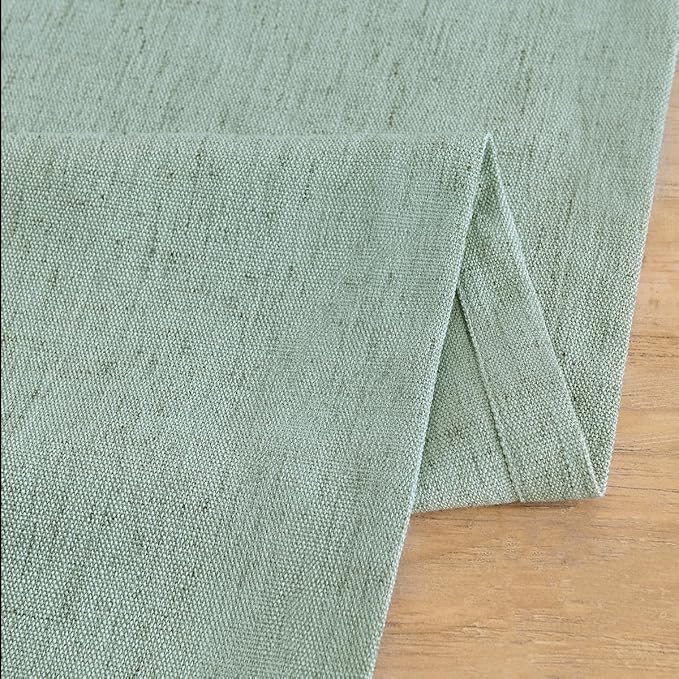 Wracra Linen Style Table Runner, Rustic Farmhouse Christmas Red Table Runners 60 Inches Long, Handcrafted Table Runner for Fall, Winter - Everyday Use and Machine Washable, Light Green 60"