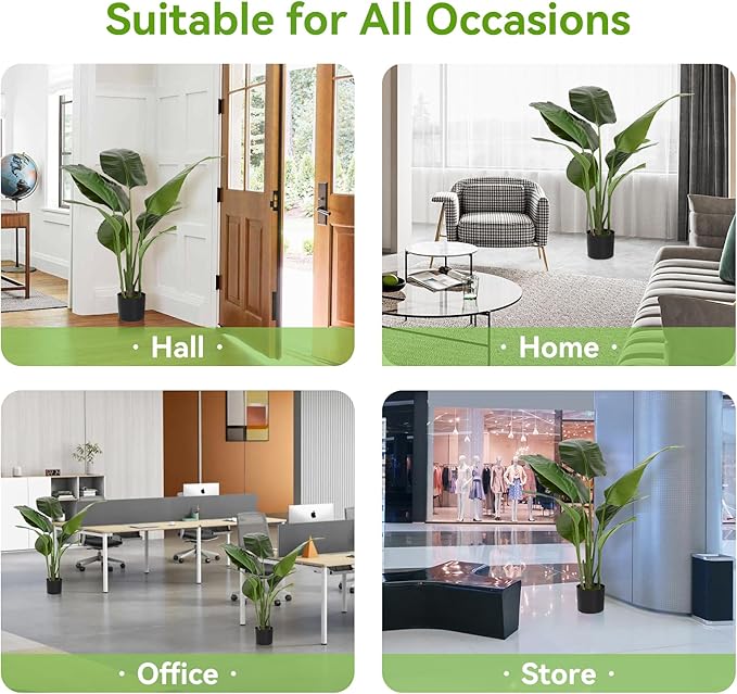 Artificial Bird of Paradise Plant Fake Tropical Palm Tree for Indoor Outdoor, Perfect Faux Plants for Home Garden Office Store Decoration (H 120cm)