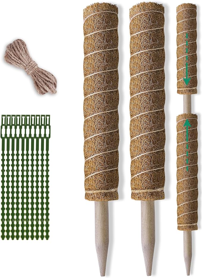 Moss Pole 36 Inch - Monstera Plant Support, 2 Pack 20.5 Inch Plant Stakes for Indoor Plants Coco Coir Moss Pole Sticks for Climbing Potted Live Plants, Pothos, Philodendron, with Garden Ties
