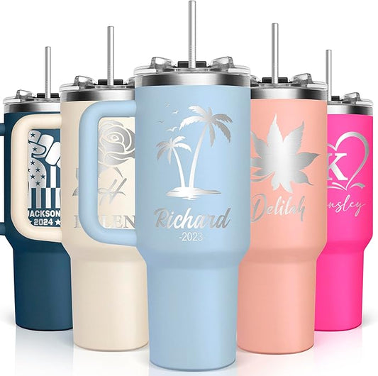 Personalized Tumbler with Pictures Text Name, Custom Double Wall Insulated Tumbler, 20oz Coffee Tumbler with lid and straw, Personalized Birthday Gifts for Women Men Friend Christmas (40oz Engraved)