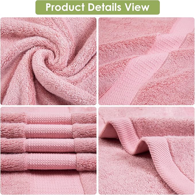 3-Piece Luxury Bath Towels - Super Soft, Highly Absorbent - Pink - For Face & Body - Adults & Kids