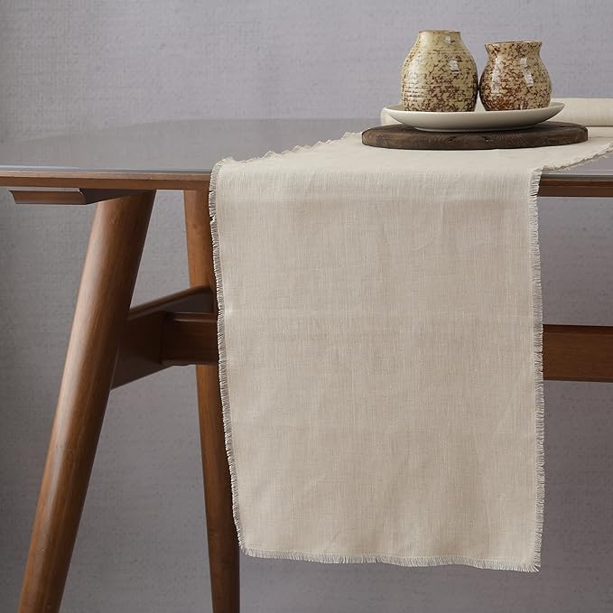 Linen Table Runner with Fringe- 14x72 Inch Natural, 100% Pure Linen Table Runner for Wedding, Party, Easter, Thanksgiving, Spring, Easter, Summer, Wedding – Machine Washable, Handmade