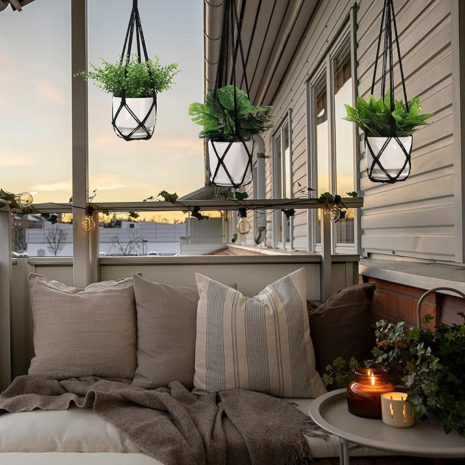 YIBOT Macrame Plant Hanger Indoor Set of 2 with 2 S Hooks, Indoor Outdoor Hanging Planter for Plants Holder with Decorative No Tassels, Boho Home Decor, 35 Inch, Black (Pots Not Included)