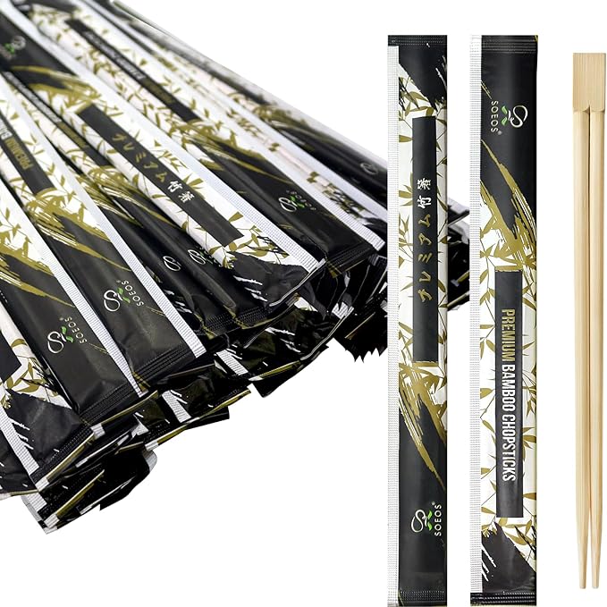 Soeos 400 Disposable Chopsticks Bulk - Natural Wooden Chopsticks & Bamboo Chopstick for Sushi, Takeout, Party - Splinter-Free, Individually Wrapped Single-Use Chopstick (Approx.400 Pairs)