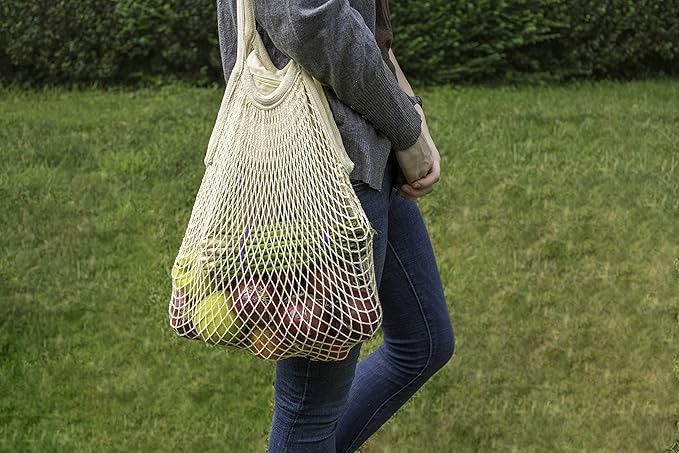 Best Farmers Market Bags - Sturdy Organic Cotton Mesh Tote for Grocery, Beach, Produce, Fruit & Vegetable Storage - Lightweight Fish Net Bag (1 Bag)