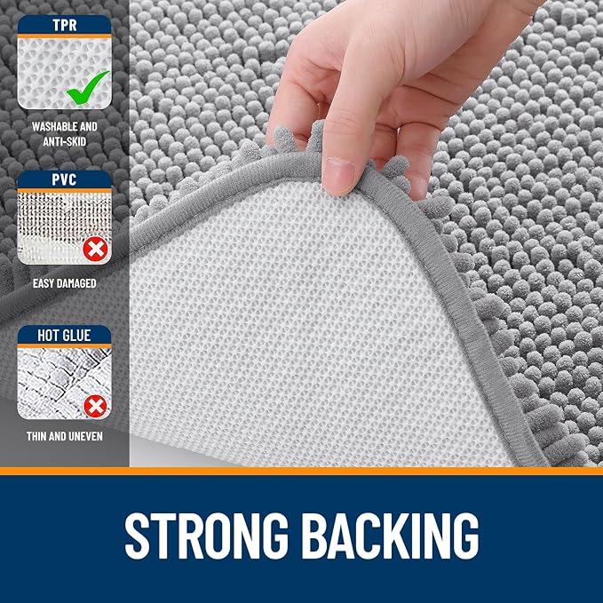 OLANLY Bathroom Rugs 59x24, Extra Soft Absorbent Chenille Bath Rugs, Rubber Backing Quick Dry, Machine Washable Bath Mats for Bathroom Floor, Tub and Shower, Home Decor Accessories, Grey