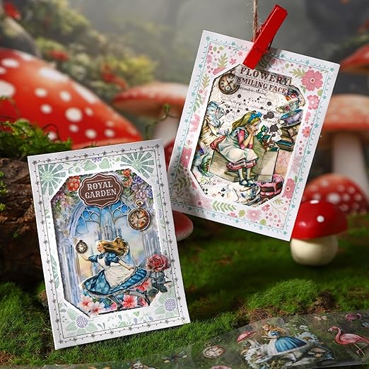 6 Rolls PET Tape Stickers for Journaling,Alice Fairy Washi Tape Stickers for Scrapbooking Supplies,Junk Journal,Phone Case,Photo Frame,Calendar,Cups(Spring)