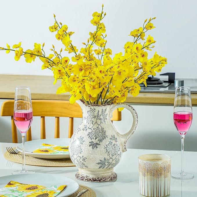 Enra Large Vintage Blue and White and Pitcher for Home Decor, 9.7 Inch Rustic Chinoiserie Decorative Vases, Green and Beige Ceramic Vases for Living Room, Kitchen, Office – Large Vases for Decor