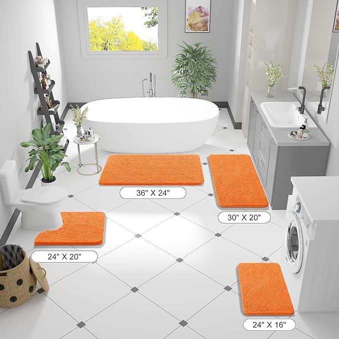 OLANLY Bathroom Rugs 44x24, Extra Soft Absorbent Chenille Bath Rugs, Rubber Backing Quick Dry, Machine Washable Bath Mats for Bathroom Floor, Tub and Shower, Home Decor Accessories, Orange