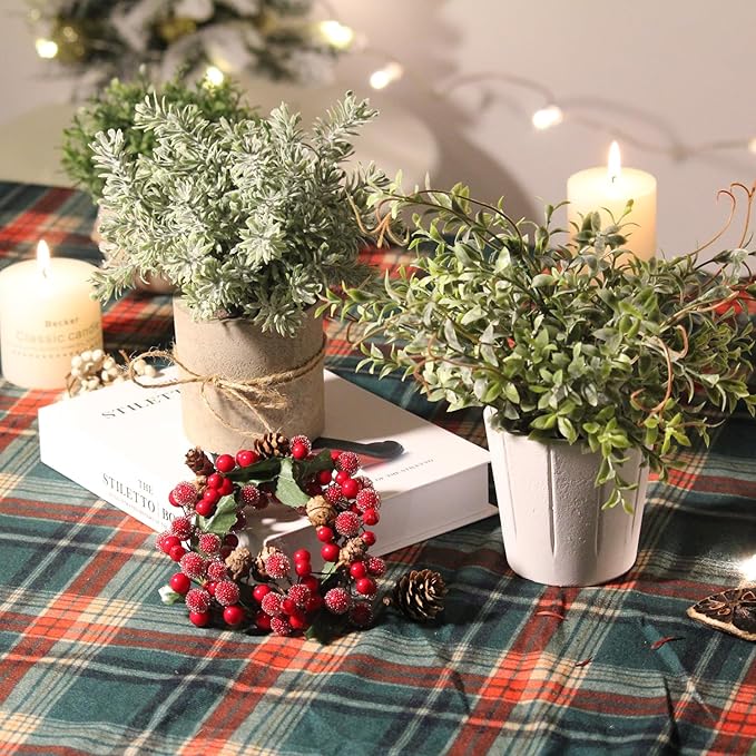 4 Pack Small Fake Plants in White Pulp Pot for Home Decor, Artificial Plants Indoor, Small Faux Plants Indoor for Bathroom Bedroom Kitchen Office Farmhouse Room Shelf Decor