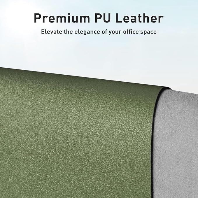 Aothia Leather Desk Pad Protector, Mouse Pad, Office Desk Mat, Non-Slip PU Leather Desk Blotter, Laptop Desk Pad, Waterproof Desk Writing Pad for Office and Home (36" x 17", Olive Green)