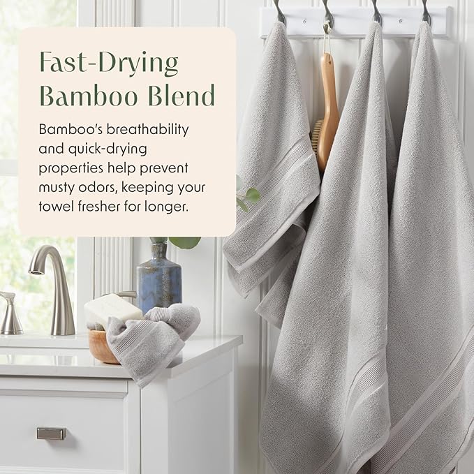 Springtree Home Luxury Bamboo Rayon Bath Towel Set of 4 | 35% Bamboo Rayon - 65% Cotton | Absorbent Quick-Dry Towels for Bathroom | Oeko-TEX Standard 100 Cotton | Grey - 4 Pack
