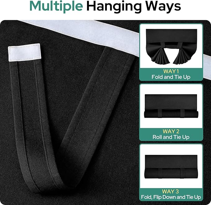 HOMEIDEAS 100% Linen Blackout French Door Curtains, Privacy Door Window Curtains, 26 X 68 Inch Room Darkening Blinds, Thermal Insulated Shades for Bedroom, 1 Panel, Black