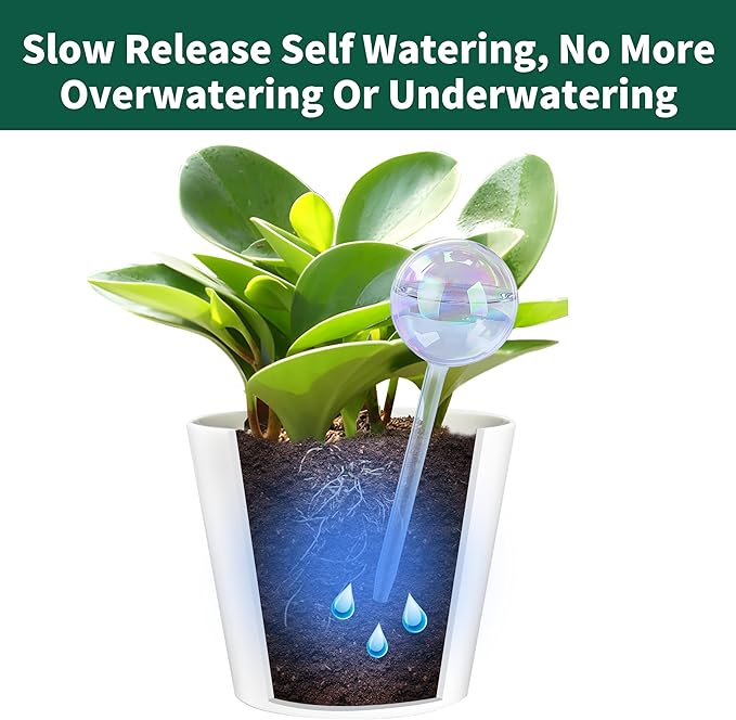 Large Extra-Thick Clear Glass Plant Watering Globes, Rainbow Gradient Self Watering Devices for Indoor & Outdoor Plants, Automatic Waterer Spikes, Perfect for Daily or Vacation Use, 4-Pack