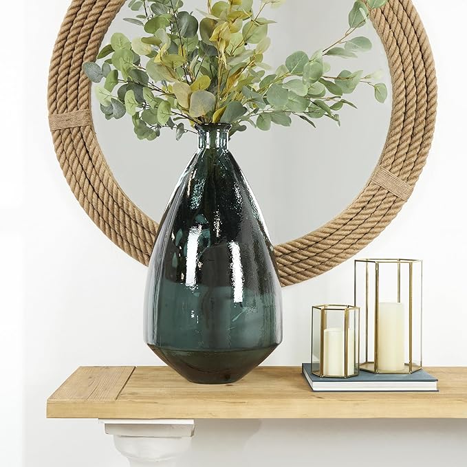 Deco 79 Recycled Glass Handmade Decorative Vase Spanish Centerpiece Vase, Flower Vase for Home Decoration 13" x 13" x 24", Blue