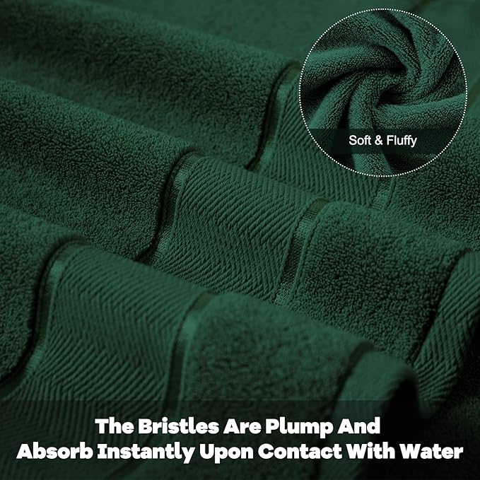 Marvione Bath Towels Set 6 Piece, 100% Turkish Cotton Highly Absorbent and Soft Towels for Bathroom 2 Bath Towels 2 Hand Towels 2 Washcloths, Deep Green