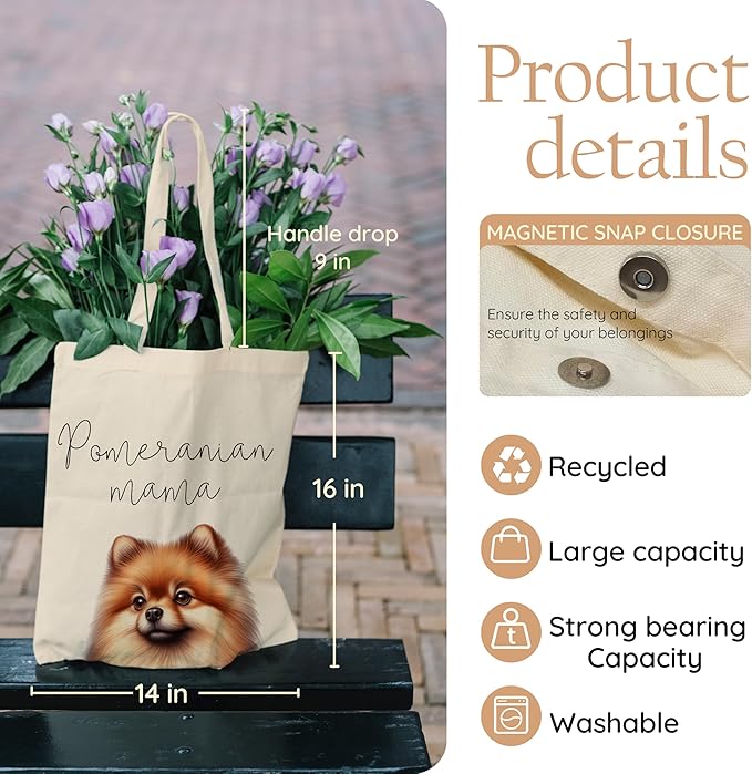 Dog Mama Tote Bag – Cute Dog Lover Canvas Bag, Reusable Shopping Shoulder Bag for Women, Pet Mom Gift,