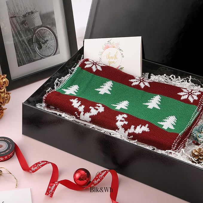 BLK&WH 5 Extra Large Gift Boxes 17x11x4 Inches, Black Gift Boxes with Magnetic Closure Lid, Sturdy Shirt Boxes, Rectangle Collapsible Boxes for Clothes (Glossy Black with Grass Texture)