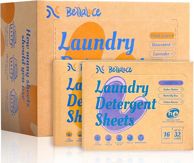 BellaLuce Laundry Detergent Sheets - Laundry Sheets, 240 Loads (304 Count (Pack of 3), Fresh Linen & Dreamy Sway)