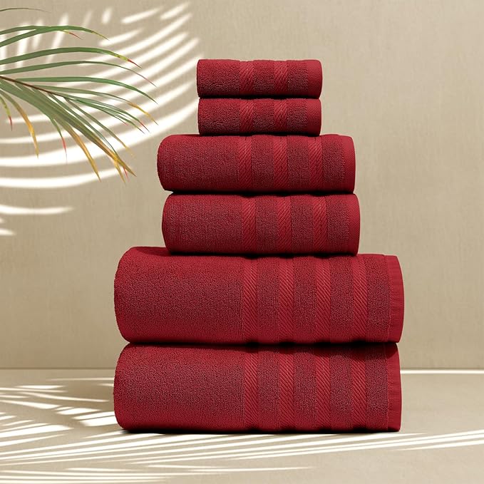 Hearth & Harbor Bath Towels for Bathroom - 100% Ring Spun Cotton Luxury Bathroom Towels - Soft & Highly Absorbent Bath Towels Set, 6 Piece Set, Red