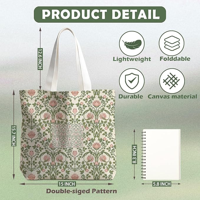 Animals-Flowers-Fruits-Bow Valentines Canvas Heart Tote Bag, Coquette Reusable Shopping Grocery Bags