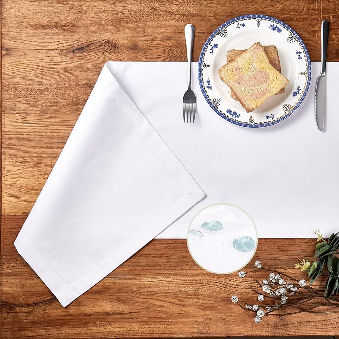 Mebakuk Linen Farmhouse Table Runner Large Burlap Style Soft and Waterproof Decorative Fabric Runner for Outdoor Wedding and Dinner (14 x 108 Inch, White)