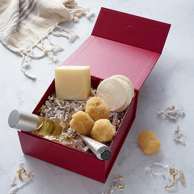 CECOBOX - Gift Boxes with Lids for Presents 6"x6"x2.75" - Matte, Collapsible Magnetic Closure Gift Box - Groomsmen & Bridesmaid Proposal Boxes, Wedding, PR, Birthdays, Holidays (Scarlet Leatherette)