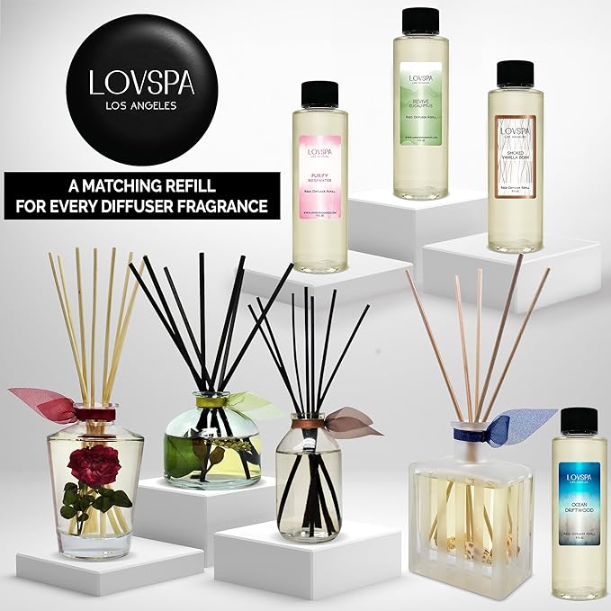 LOVSPA Reed Diffuser Set, Sugar & Spice Scented Oil Diffuser with Sticks, Home Fragrance Accessories for Bathroom Shelf Decor, Aroma Diffusers for Home or Office Fall Decor, USA Made