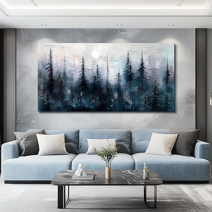 Large Wall Decor for Living Room Canvas Wall Art for Office Modern Wall Decorations for Bedroom Foggy Forest Landscape Paintings Black and White Pictures Artwork Room Home Decor 24"X48"