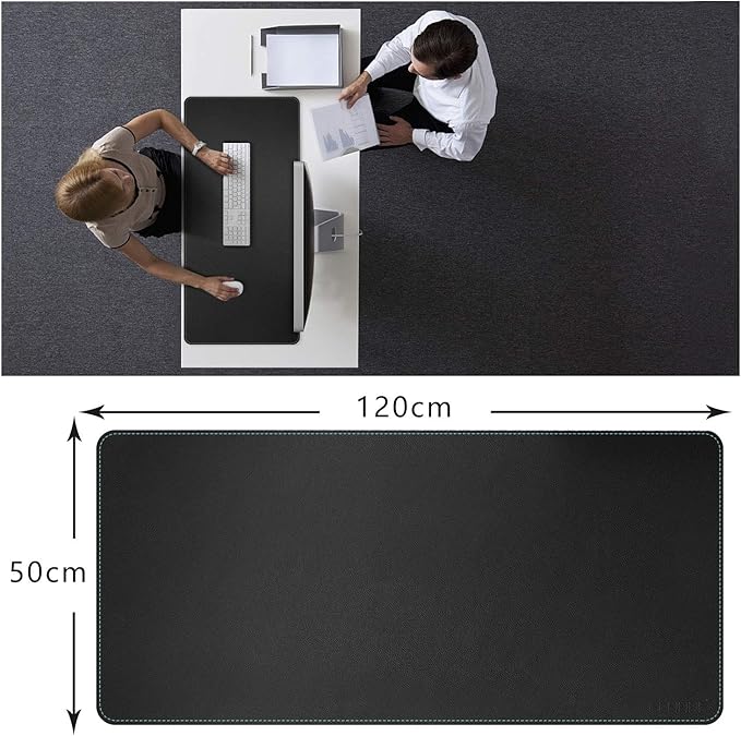 CENNBIE Leather Desk mat Protecter 47.2X19.6in Super Large, PU Leather Desk Mat Blotters Organizer with Comfortable Writing Surface(Black)