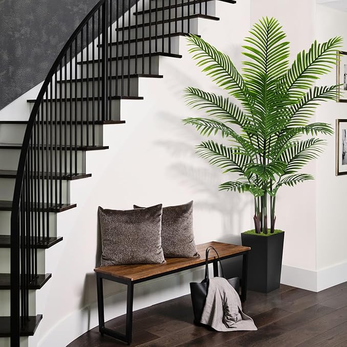 Artificial Palm Tree 6FT - Fake Tree with Black Tall Planter - Faux Tropical Areca Floor Plant in Pot - Artificial Silk Plant for Home Office Living Room Decor Indoor