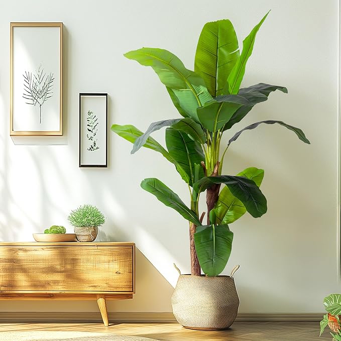 6FT Artificial Banana Tree Tall Fake Banana Leaf Plant Faux Banana Silk Tree Faux Banana Leaves for Home Swimming Pool Indoor Outdoor Patio Tropical Decor