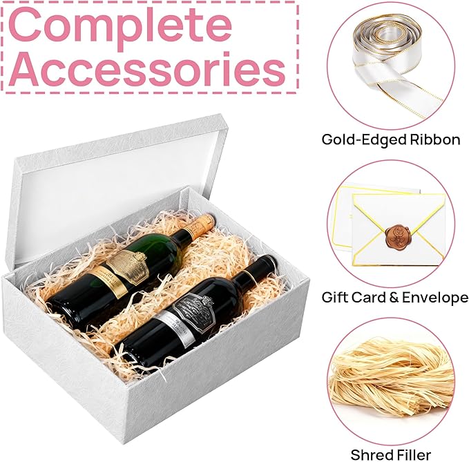 JOYIT White Gift Box 16.5''x13''x5.5'' - Large Gift Boxes with Lid for Presents Packaging, Birthday, Christmas, Wedding, Anniversary, Big Gift Box with Ribbon, Shred Filler, Card, Wax Seal (White)