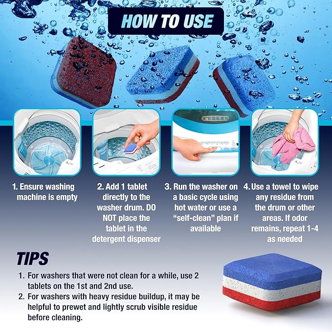 Washing Machine Cleaner Tablets 28 Pack for HE Top Load - Eco Friendly Washer Machine Cleaning Tablets - 3 Layers Septic Safe Wash Machine Full Deodorizer Descaler Protector - 1 Plus Year Supply