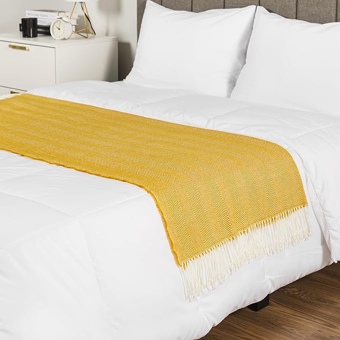 PAVILIA Yellow Herringbone Throw for Couch, Decorative Outdoor Accent Blanket, Faux Cashmere, Lightweight, 50x60