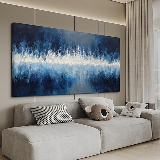 YISXINOAG Canvas Wall Decor Modern Large Abstract Wall Art for Living Room Modern Home Decorations Deep Blue Design Abstract Canvas Art Wall Decor Prints on Bedroom Ready to Hang Size 29"X58"