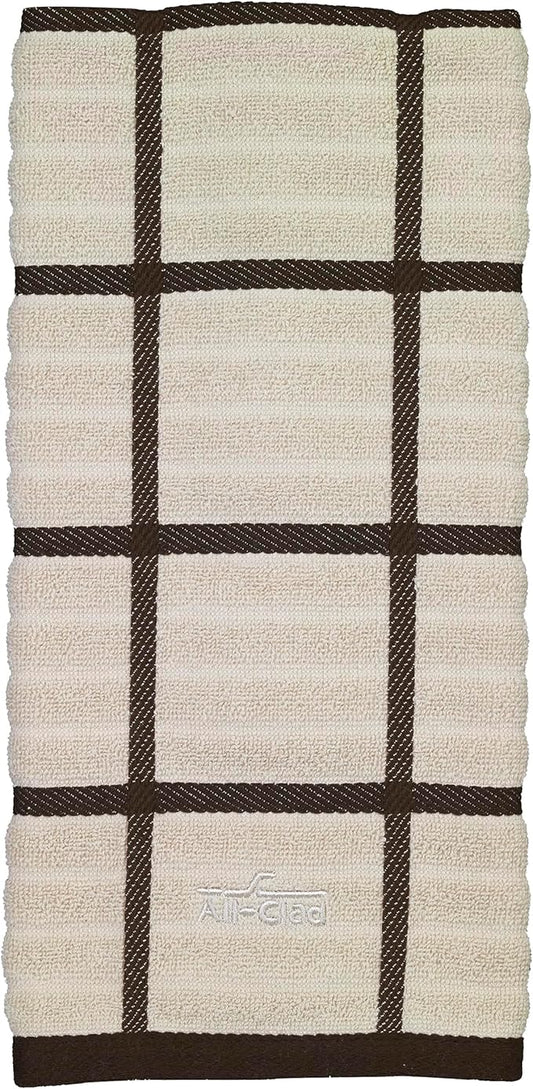All-Clad Checked Kitchen Towel: Highly Absorbent, Super Soft Long Lasting - 100% Cotton, 17"x30" Tea Towel for Cleaning & Drying Dishes, Pans, Glassware, or Countertops, (1-Pack), Almond