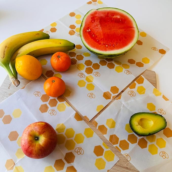 Truebee Reusable Beeswax Food Wraps 3-Pack – Non Toxic, Plastic Free, Silicone Free, Sustainable, Environmentally Friendly, Organic Cotton Beeswax Wraps (S, M, L), Signature Design