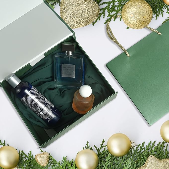 Elegant Gift Boxes with Gift Bag for Presents with Lids Magnetic Closure Rectangle Collapsible for Christmas, Valentine's Day，Birthday Gift Packging (Green)