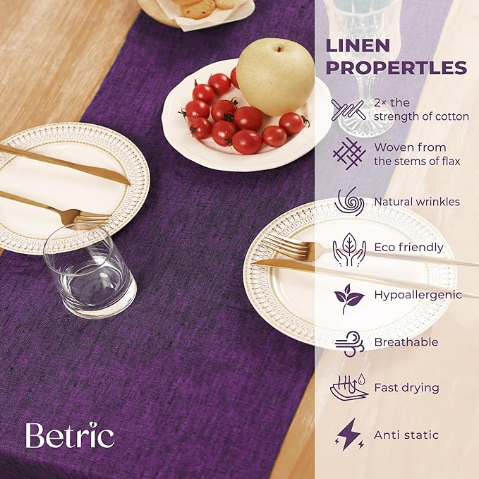 Small Coffee Farmhouse Table Runner for Fall, Thanksgiving, Christmas, and Winter - Athena - 100% Pure Linen - 14 x 36 Inches - Grape