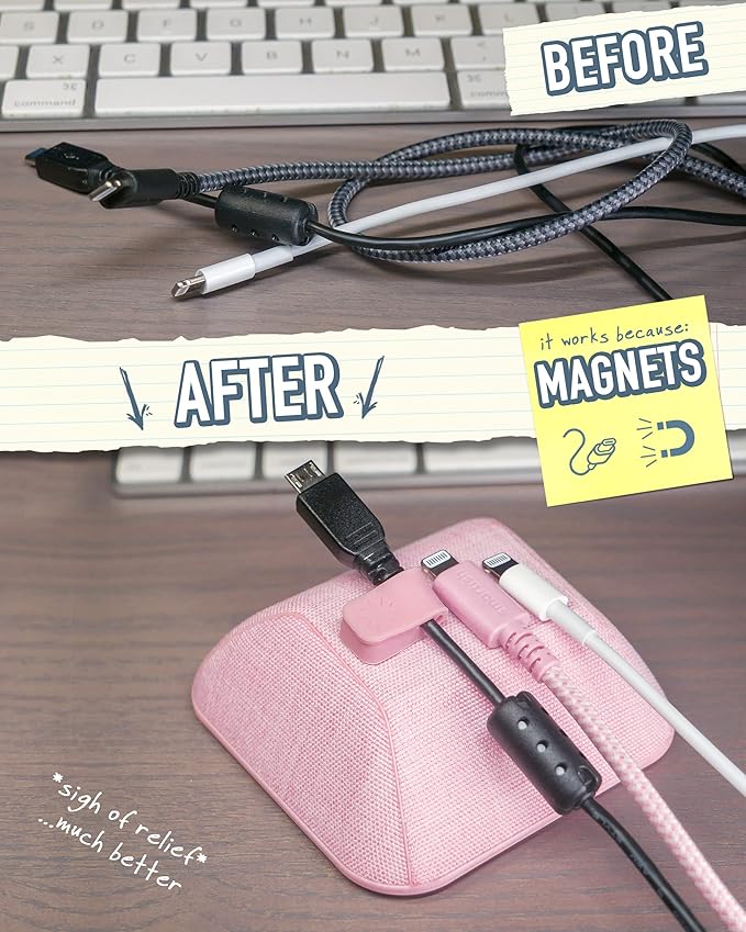 Smartish® Magnetic Cord Holder - Cable Wrangler Organizer Stocking Stuffer with Magnet Clips for Charger Management on Desktop, Nightstand for USB-C + Lightning - I'm Blushing