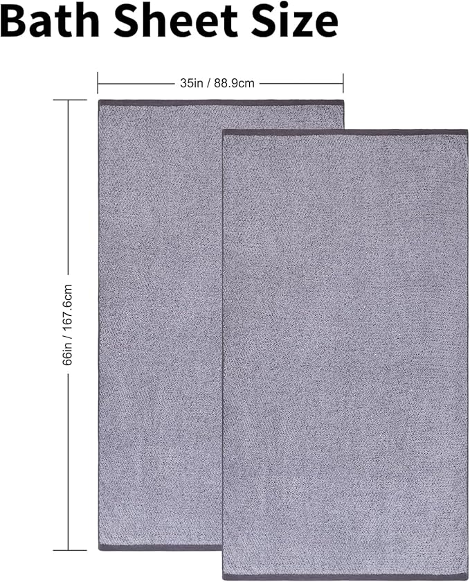 Everplush Diamond Collection Extra Large Bath Towel Sheet – 2 PK, Super Soft & Highly Absorbent, Quick-Drying, Oversized & Thick. Perfect for Bathroom, Pool, Swimming Use (Grey, 35" x 66" 2PK)
