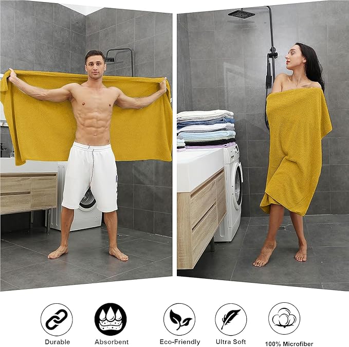 Extra Large Bath Towel Sheet Set 35x70 Inches - Oversized Bath Towels Set,Jumbo Large Microfiber - Quick Dry,Super Soft,Highly Absorbent Towel Set for Bathroom,Hotel,SPA,Pack of 4(Sweet Yellow)